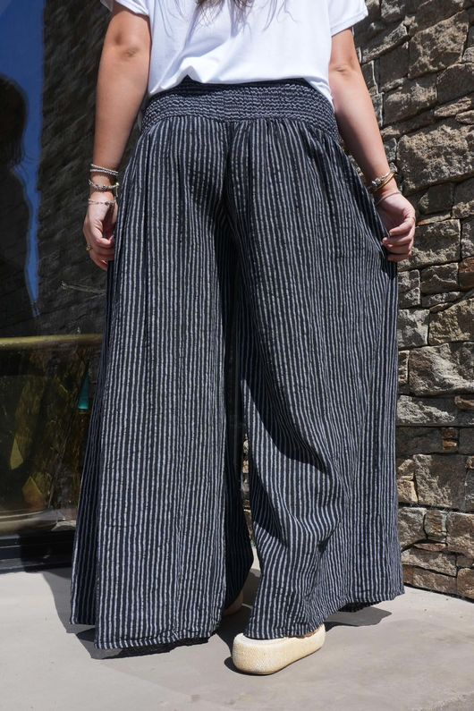 Made in Italy Marina Chalk Stripe Palazzo Pant Black
